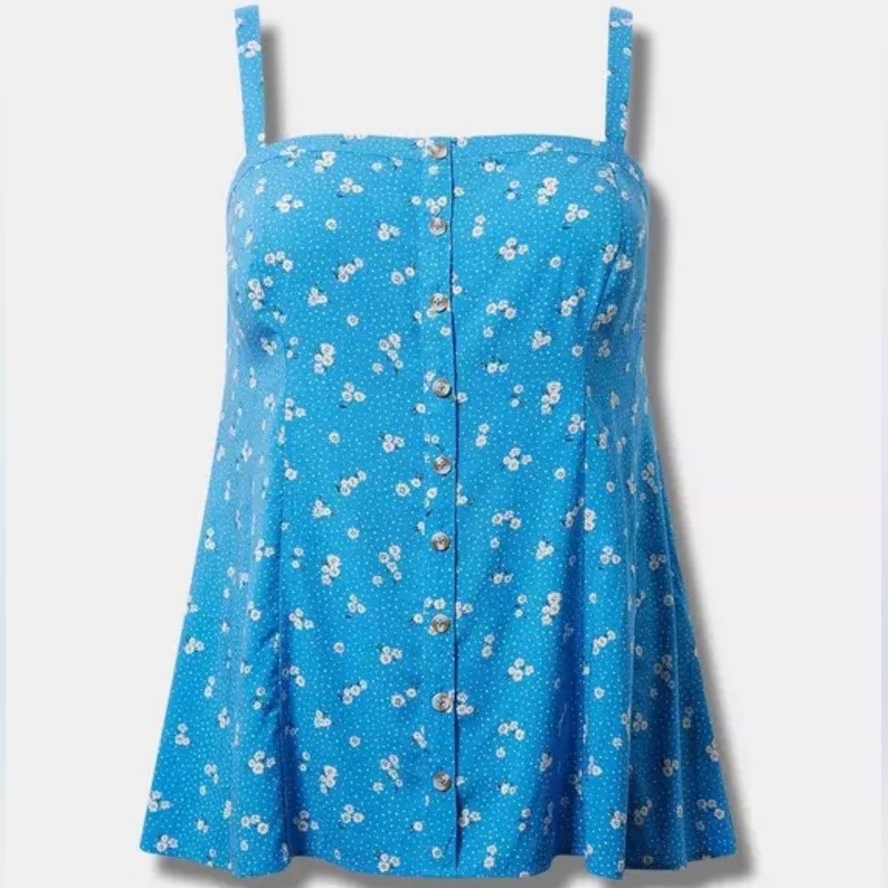 torrid Blue Floral Button-Front Tank Top